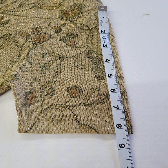 Nina Leonard Sweater Women‎ M Short Sleeve Floral Leaf Metallic Shoulder Pad - Picture 9 of 10